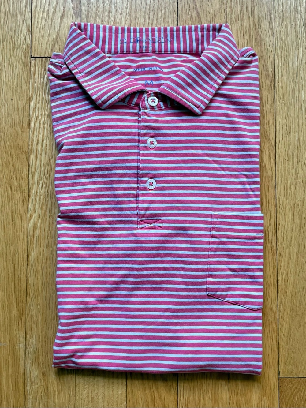B. Draddy Men’s Short Sleeve Polo Shirt Medium Red White Stripes